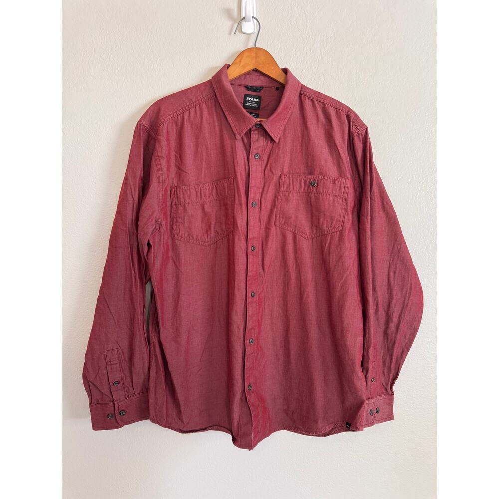 prAna Mens XL Organic Cotton Red Button Down Shirt